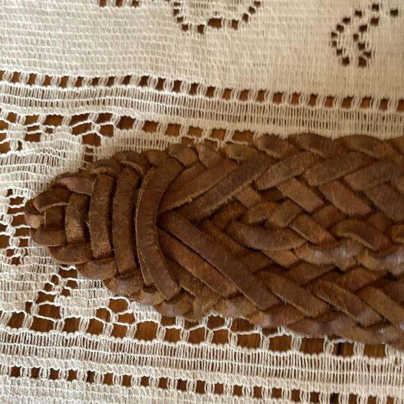 Woven Brown Leather Belt with Beaded Statement Buckle main image 5